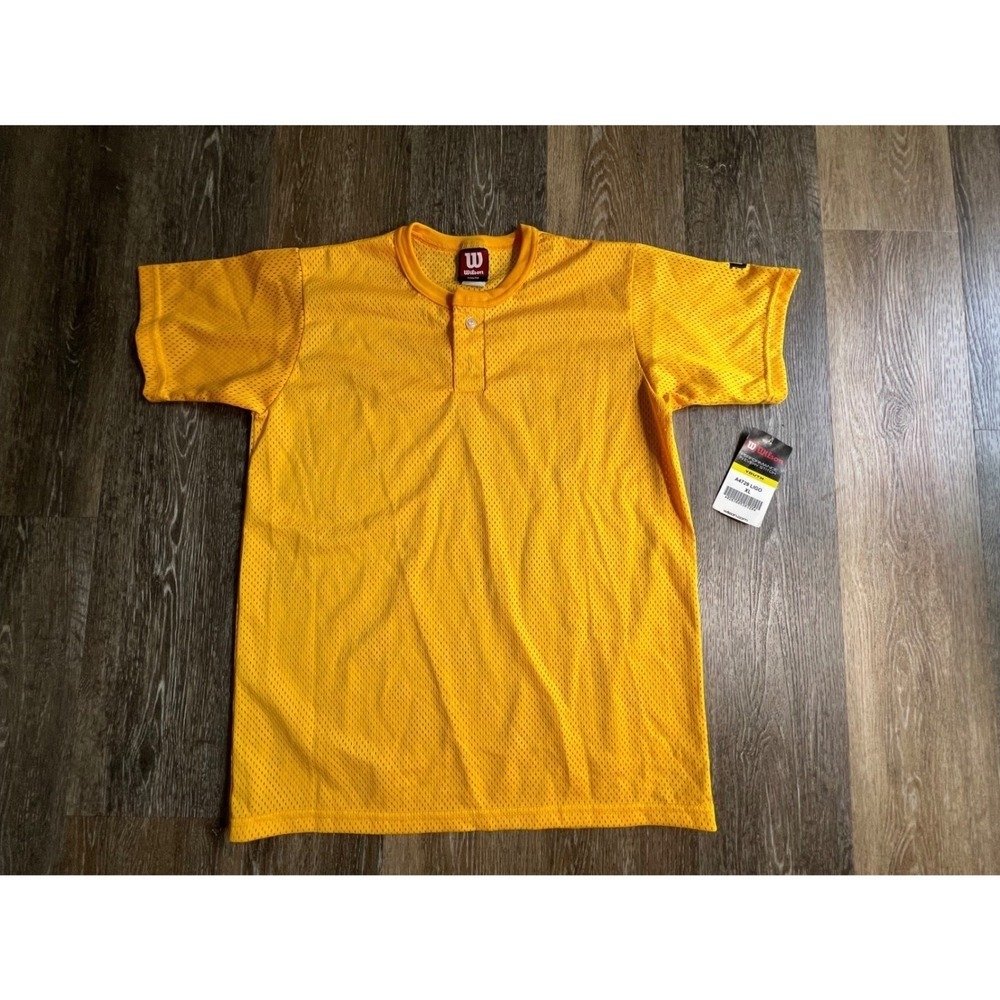 Wilson Baseball Jersey Youth XL Gold Yellow Mesh Two Button‎ Henley A4729 LIGO